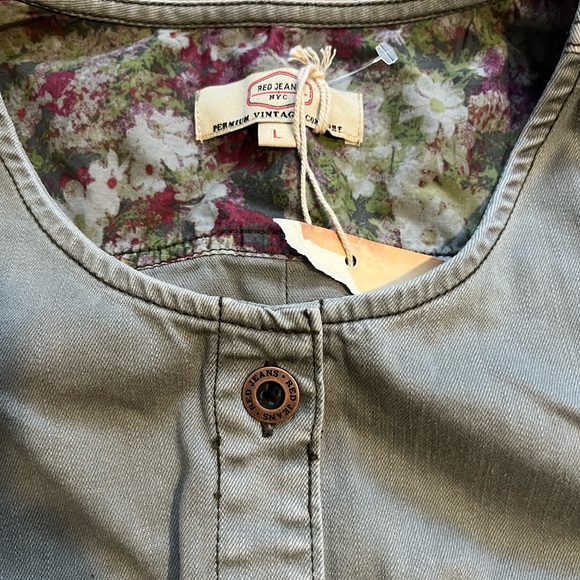 RED JEANS NYC Premium Vintage Clothing Roll Tab Sleeve Military Utility Dress L - Picture 10 of 16